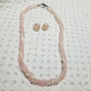 Pink Stone Necklace and Earrings Set